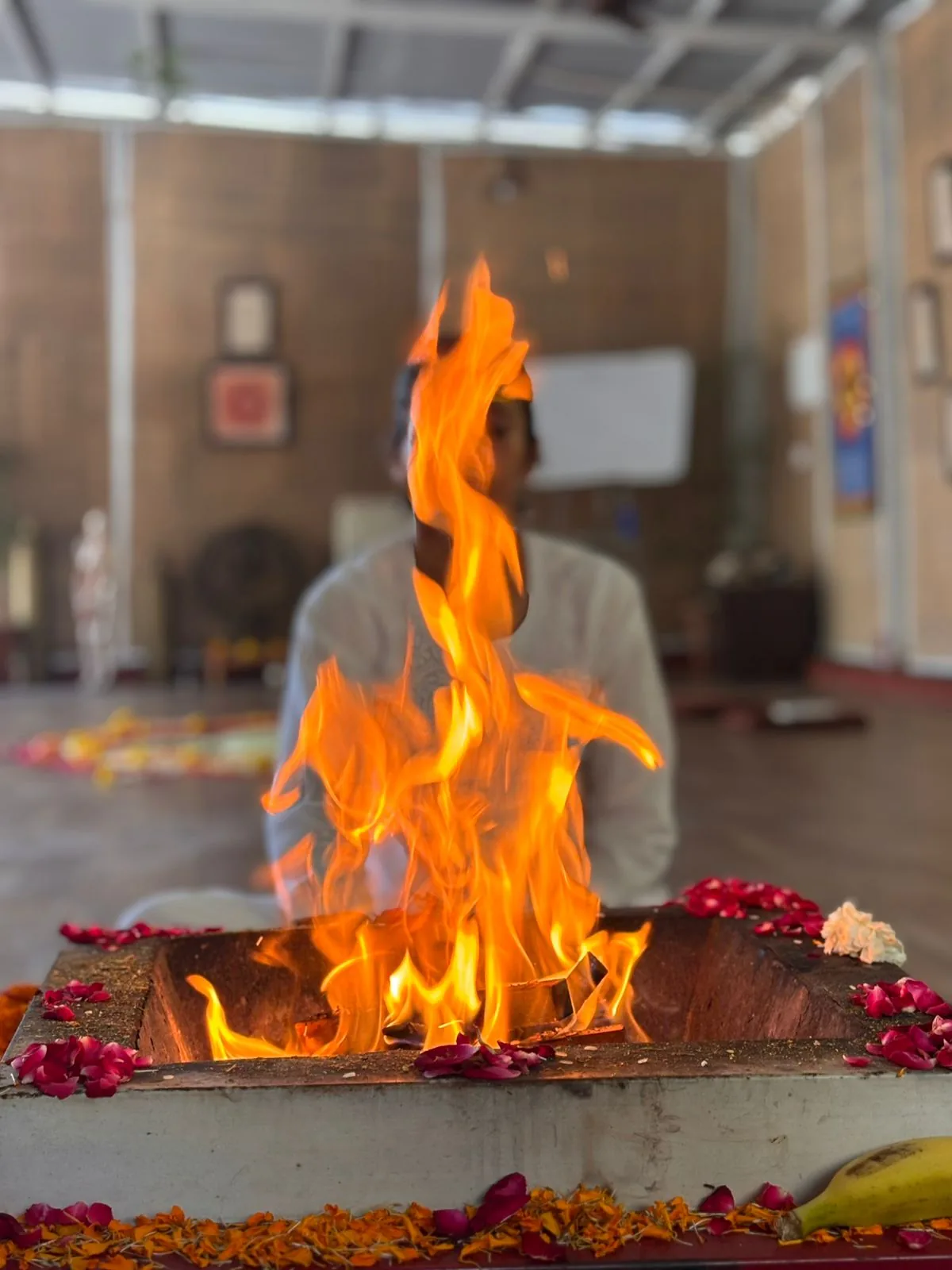 Fire purification practice during a training in Rishikesh